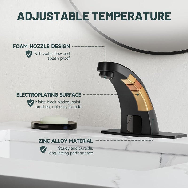 Green Spring Touchless Bathroom Sink Faucets, Automatic Faucet Bathroom Commercial Motion Sensor Faucet Battery or Plug-in Powered with Control Box and Temperature Mixer, Black - Image 4